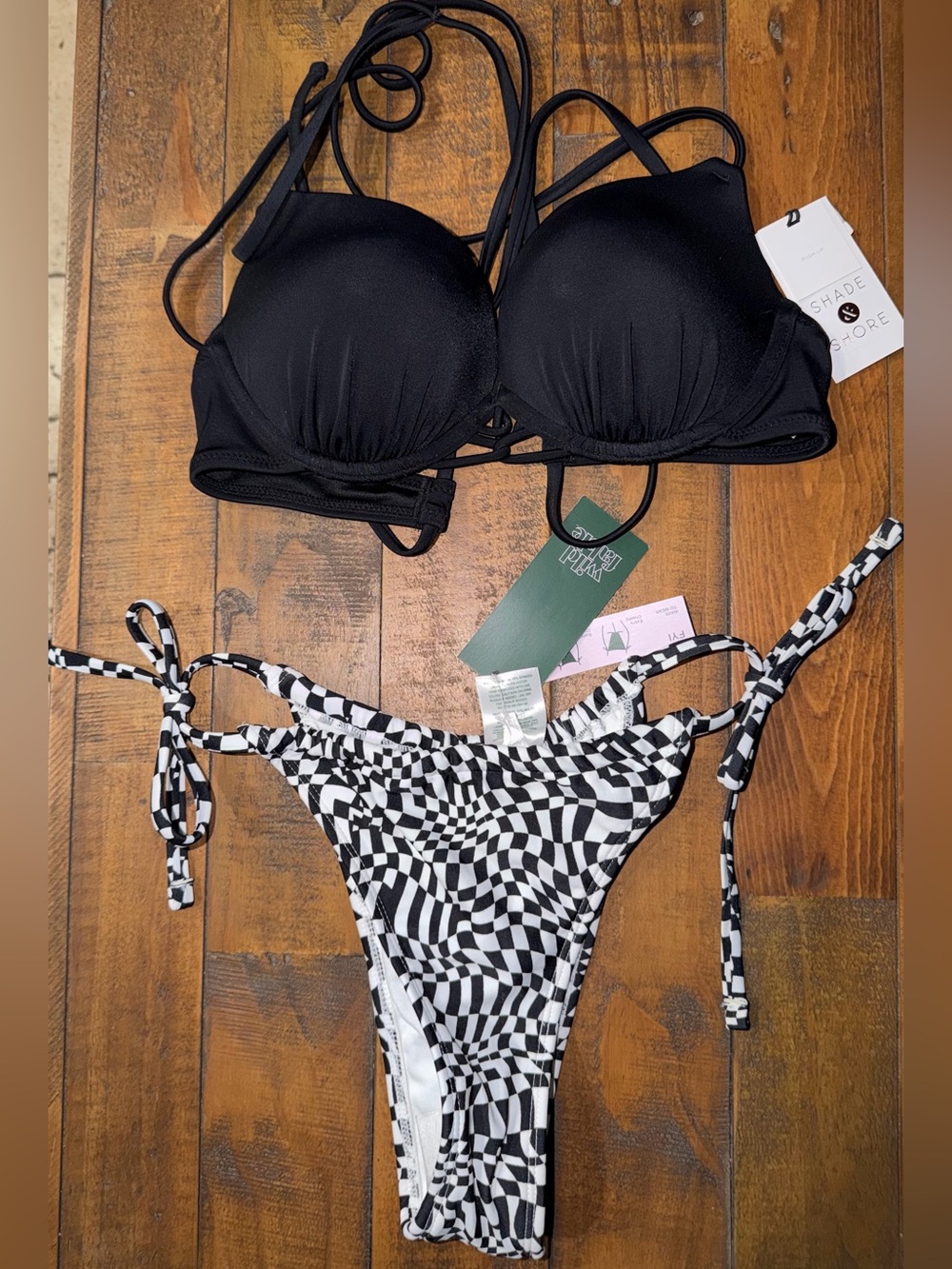 Target Black Push-Up Bikini Top with Black & White Checker Tie-Side Bottom